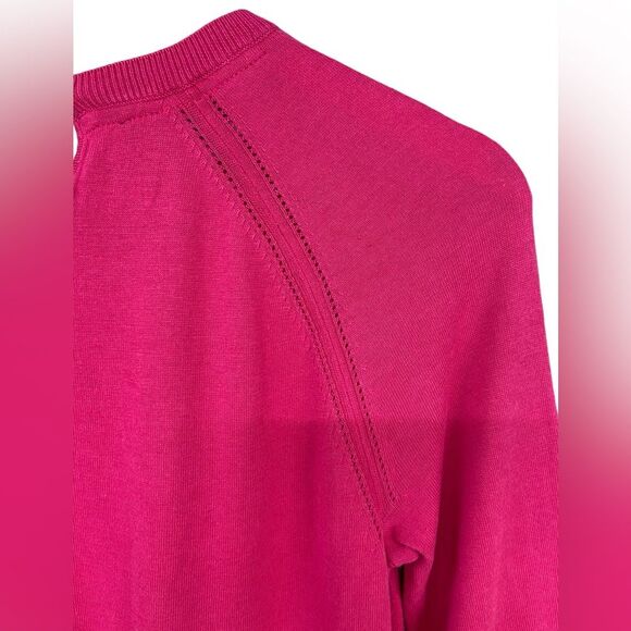 Talbots Lightweight Pink Sweater with White Cuff and Neck Ruffles Size Small - Picture 6 of 7